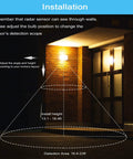 Installation guide for Motion Sensor Outdoor Light Bulbs 15W 100W Equivalent, 1500LM 3000K Warm White, showing detection area