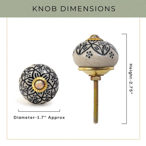 Multicolor Ceramic Cabinet Knobs Set Of 25 Hand Painted Antique Floral Round Pulls dimensions 1.7-inch diameter, 2.75-inch height