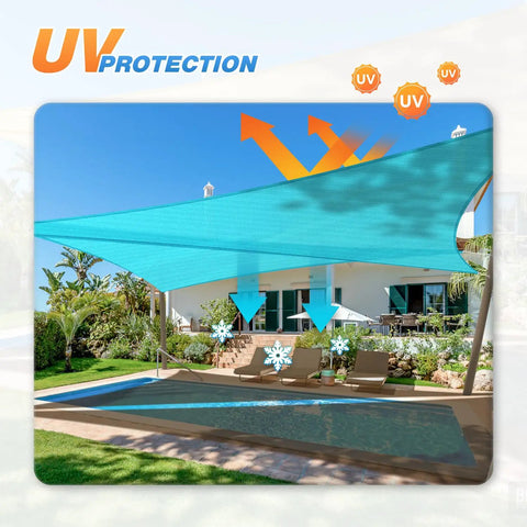8x8x11 Ft Sun Shade Sail Triangle Canopy For Outdoor Patio Backyard Pergola Deck Carport UV Blocking Cloth Turquoise Green over pool area