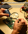 Person using Type C Inductance Tester For Motherboard Coils, High Sensitivity Quick Fault Detection Tool with circuit board.