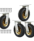 Heavy Duty Rubber Casters Set Of 4, Pneumatic Swivel Wheels That Roll Slick And Quiet, Shock Absorbing DIY cart tires with mounting bolts.