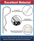 Front view of a 300-piece stainless steel cotter pin assortment kit with 7 sizes for trailer hitches and lawnmowers.