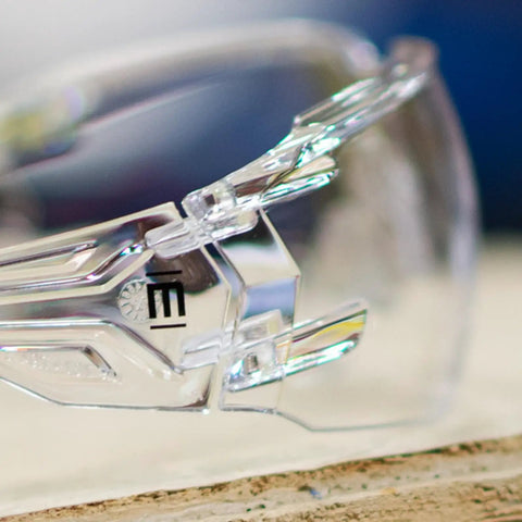 Tough As Nails Frameless Wraparound Safety Glasses showcasing adjustable nose pads and clear polycarbonate lenses.