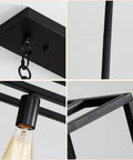 Close-up details of Farmhouse Kitchen Island Light With Black Matte Finish, Modern Industrial Five Light Linear Pendant, hardware and frame.