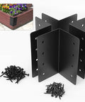 Four Pack Raised Garden Bed Corner Brackets 3 By 3 By 6 Inch Metal L Shaped Corners with screws, shown with wood frame example.