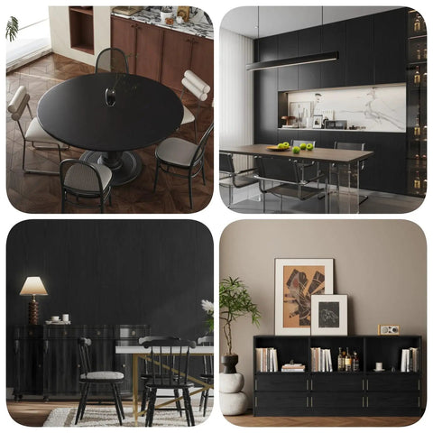 Black Wood Peel And Stick Wallpaper Self Adhesive Contact Paper For Furniture Cabinets And Drawers Easy To Clean Real Wood Grain Finish Film 17.71 In By 78.7 In Great For Kitchen Countertops Desks And DIY Friendly Renovations applied in various rooms