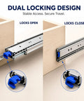 60 Inch Beefy Heavy Duty Drawer Slides With Full Extension Ball Bearing 500Lb Capacity Per Pair Ultra Solid Steel Build Smooth Silent Operation 76mm Rail Width Durable Hardware For Cabinets, dual locking mechanism