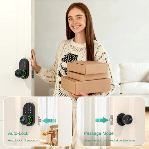 Keyless Entry Smart Door Lock With Fingerprint, Keypad And App Control For Front Door, Easy Installation, Auto Lock Feature