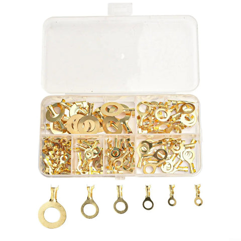 Top Tier Brass Cable Lugs Kit With 150 PCS Ring Terminals For All Your Wiring Projects From M3 To M10 Non Insulated Crimp Connectors That Are Super Durable And Conduct Electricity Like A Charm Right Now! brass ring terminals in a plastic organizer