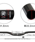Detailed diagram of Carbon Fiber 760mm Mountain Bike Handlebars 31.8 Clamp Riser Bar, showing measurements and specifications.