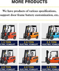 Various electric forklifts, showcasing 1.5 to 5 ton capacities, designed for efficient indoor material handling.