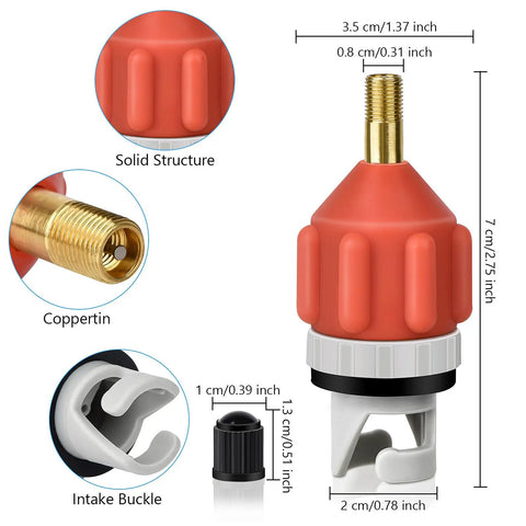 Two Pack Stand Up Paddle Board Pump Adapters With Leak Proof Air Valves For Quick Inflation And Deflation Of Inflatable Boats Kayaks And More Durable Rubber Brass PA66 Construction, red valve, 7cm