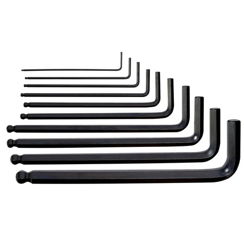Ball End Hex Key Set With Allen Wrenches 10 Piece Metric Mm Sizes 1.5mm to 10mm Black Oxide Coated Steel in gradient layout