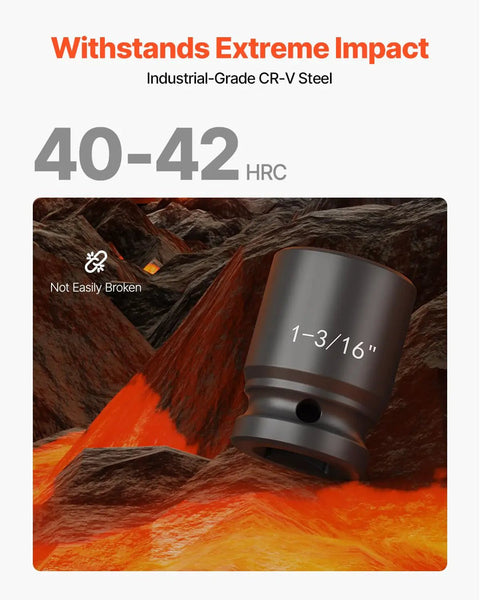 Impact Socket Set 3/4 Inch Drive Heavy Duty Pro Grade 27 Piece Standard SAE And Metric Sockets, 1-3/16 inch in lava background