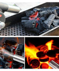 Portable Hand Crank Bbq Air Blower Manual Grill Fire Booster For Campfire And Backyard Grilling, igniting charcoal and flames.