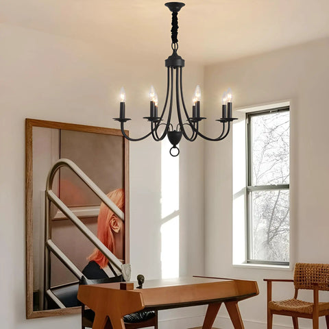 8-Light Black Chandeliers For Dining Room And Kitchen, Vintage Farmhouse Candle Chandelier With E12 Base in modern dining room