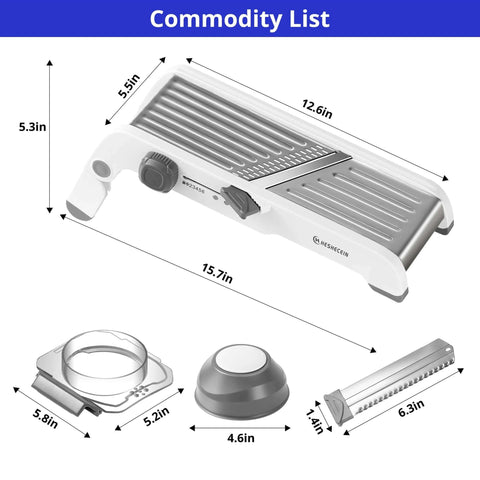 24-in-1 mandoline slicer set with waffle fry blade, white and stainless steel; includes 3 accessories