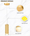 LED Pendant Light Fixtures Gold Cylindrical Pendant Lights For Kitchen Island Modern Living Areas Entryway Dining Room Bathroom And Bedroom 3 Pack Aluminum Alloy Body With Acrylic Shade showing sanded gold finish and LED light source