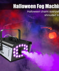 Powerful 1200W Fog Machine With 18 Bright LED Lights And Remote for indoor or outdoor parties and Halloween decor, showing LED effect