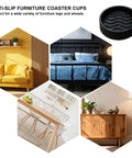 No Slip Furniture Pads 2 Inch Round Rubber Caster Cups for Hardwood Floors shown in home settings with furniture.