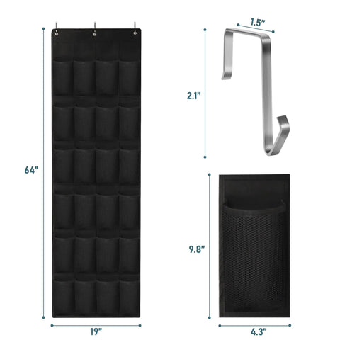 Heavy Duty Over The Door Shoe Organizer With 24 Spacious Pockets And Reinforced Seams For Closet Storage detailed dimensions measurement.
