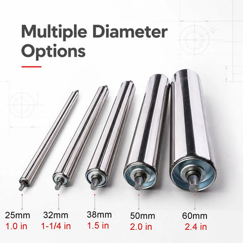 5 Pack Replacement Conveyor Rollers For Distribution Centers, Heavy Duty Workhorse Kit With 25mm 38mm And 50mm Diameters, High Load Capacity For Warehouse Conveyors, Easy Install, Built To Last. 201 stainless steel rollers, multiple diameters
