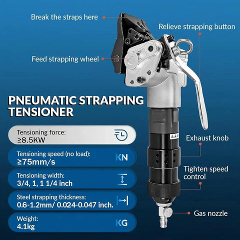 Pro Grade Pneumatic Steel Strapping Machine With Split Tensioner Sealer 19Mm Metal Banding Tool Air Powered for heavy duty packaging.