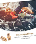 Mechanic using grease zerk fitting assortment kit with angled nozzles SAE brass tips on car engine; 25 piece multi use set