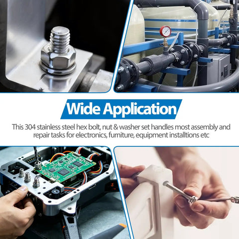Wide application of 304 stainless steel 520 Piece M4 M5 M6 M8 Hex Bolts Nuts Washers All In One Dope Kit In 304 Stainless Steel