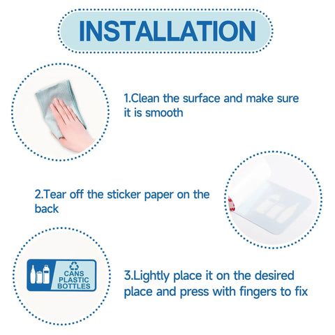 Installation guide for Two Pack Recycle Sign Stickers For Trash Cans, Waterproof Fade Resistant Vinyl Labels For Bottles And Cans