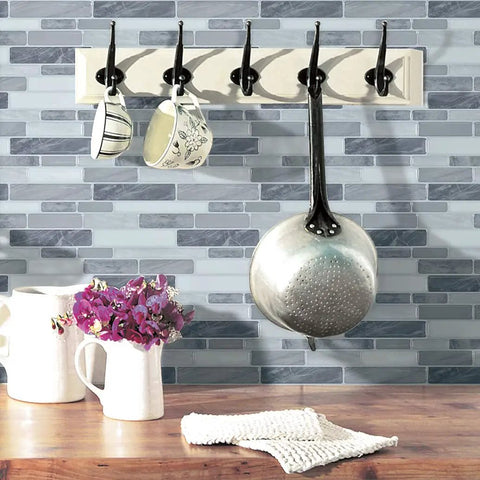 5 Sheet Peel And Stick Backsplash Tiles In Grey Marble Look 12 By 12 Inch 3D Wall Panels For Kitchen And Bathroom