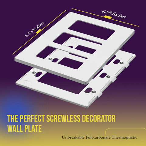 3-Gang Screwless Decorator Wall Plate With Child Safe Cover Unbreakable Polycarbonate Thermoplastic Glossy White Finish Heat And Fade Resistant