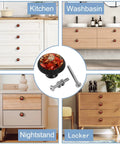 Four Piece Round Cabinet Knob Set With Screws for Drawers and Cabinets Kid Friendly Dresser Handles Cupboard Pulls in home setting.