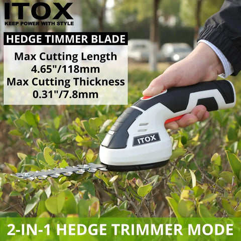 Person using Cordless 2 In 1 Grass Shear And Hedge Trimmer, Lightweight Handheld Yard Tool with Beast of a Motor in garden, white