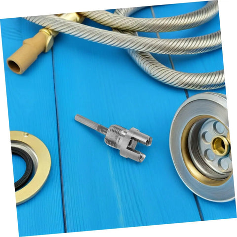 2 Piece Heavy Duty Carbon Steel Pipe Threader Kit For Internal And External Threading shown on blue wood with hose parts.