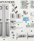 Double Door Handle Set For Your Front Door With Brushed Nickel Finish, Keyed Entry And Dummy Handles, Adjustable Backset content
