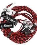 LED Light Kit For RC Airplane Night Flying, Easy Install, Transmitter Channel Controlled Lighting Modes, Helps You Track Direction In Dusk, Durable Aircraft LED System For Kids, featuring twisted red and black wires with attached LED bulbs.