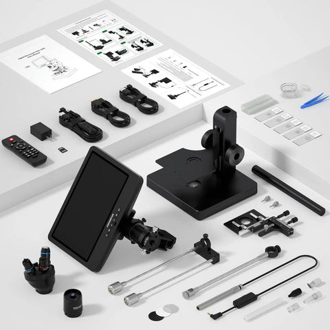 20X 5000X HDMI Digital Microscope With 5 Lenses, 2160P UHD Video, All In One Stereoscopic And Compound Lab Microscope For Coins Electronics Biology Soldering And Hobby Projects Handheld And Desktop Ready with stand and accessories