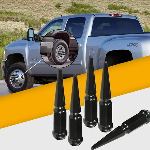 Purple Dope Lug Nuts M14x1.5 32 Piece Set With 1 Socket Key Forged Steel Heat Treated One Piece Construction 60 Degree Conical Seat Closed End Built Tough For Cars Trucks SUVs on display next to a truck.