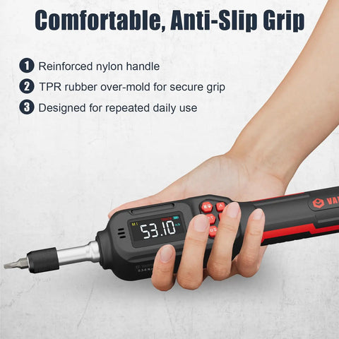 Digital Torque Screwdriver For Gunsmithing Quarter Inch Drive Pro Grade Precision With Inch Pounds From 2.65 To 53.10 And 0.3 To 6 Newton Meters Safety First Tool For Preventing Stripped Threads, anti-slip grip
