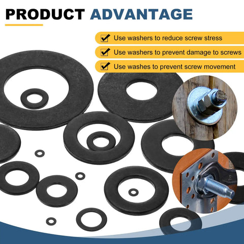 Heavy Duty Carbon Steel Flat Washers, 20 Piece Pack, M10 Black Oxidized Grade 8.8 Rings for bolts and machinery use.