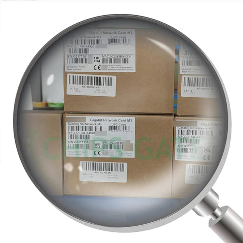 Boxes labeled M3 Network Module For Industrial Automation 1 Piece Plug-and-Play PLC Communication Card visible through magnifying glass