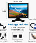 17-Inch 4:3 Security Monitor With 1280x1024 Resolution, No Image Stretching CCTV Screen displaying package contents