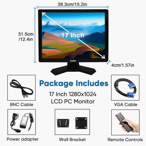 17-Inch 4:3 Security Monitor With 1280x1024 Resolution, No Image Stretching CCTV Screen displaying package contents
