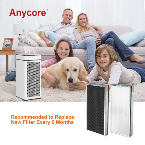 Family with dog using Best Bet For Cleaner Indoor Air Three In One Replacement Filter For MA Air Purifier 40 Series Two Pack
