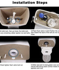 Installation steps for Built Tough Two Inch Toilet Flush Valve Replacement Kit with images of toilet tank and valve positioning.