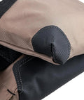 Close-up of Triple Bag Tool Bag Set With Suspenders, Heavy Duty 1680D Poly, Tan And Black, reinforced pouch bottom