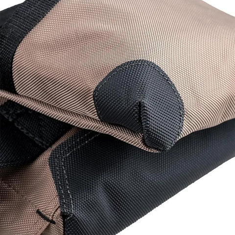 Close-up of Triple Bag Tool Bag Set With Suspenders, Heavy Duty 1680D Poly, Tan And Black, reinforced pouch bottom