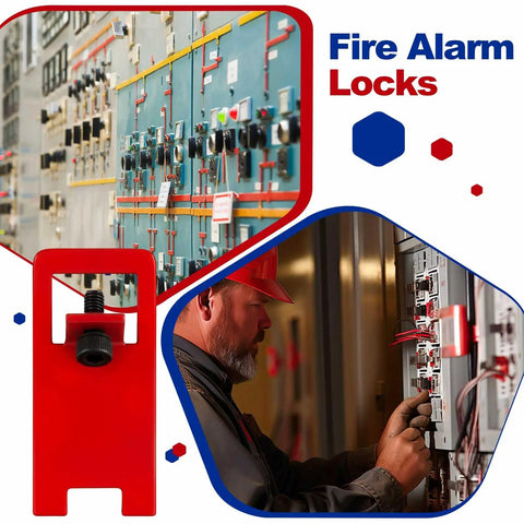 Fire Alarm Locks with 20 Pack Red Lockout Kit for Electrical Safety, Circuit Breaker Locks, Label Stickers, and 8-32 Hex Key