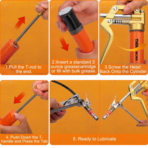 Mini Grease Gun Kit For 3 Oz Tubes With 3000 PSI Pistol Grip Lube Gun And Half Inch Coupler With Needle Nozzles setup instructions